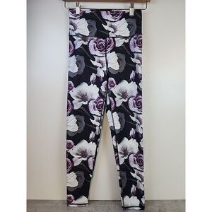 Kyodan‎ Leggings Women's Small Purple Black Tapered Rose Pattern  Stretch Petite